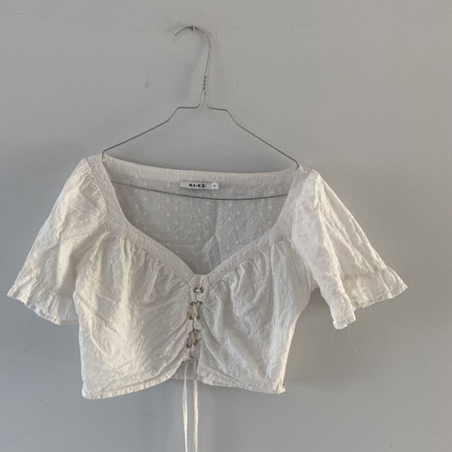 Na-Kd white crop top blouse with front ties and side zipper