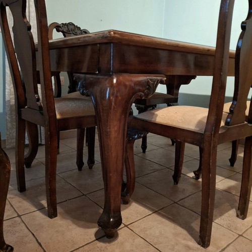 Vintage dining set used, solid wood, 6 chairs