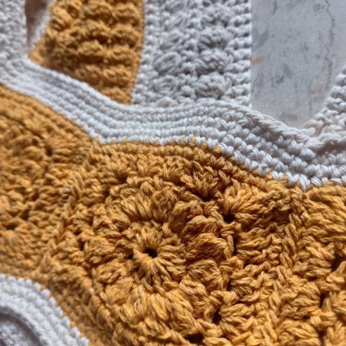 Handmade knitted crop top white and yellow with granny squares, new