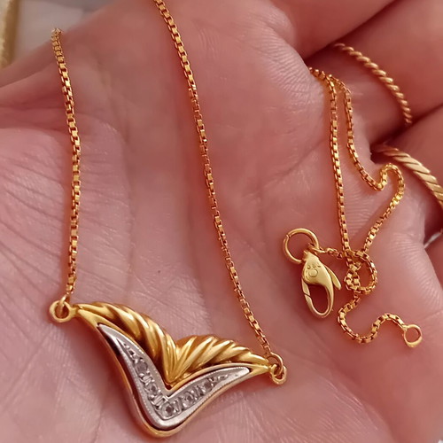 14K 585 gold pendant with white gold and zircon
