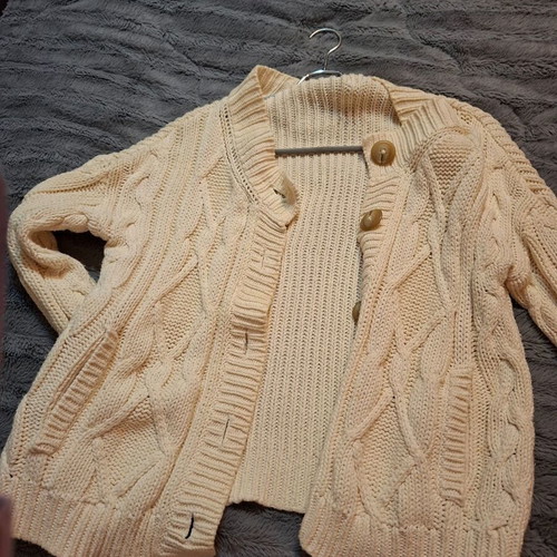 Ousho knitted cardigan like new, beige, fits small to large
