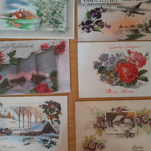 Vintage greeting postcards with flowers and landscapes, used, pack of 12