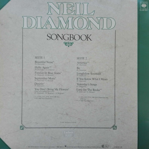 Neil Diamond Songbook LP album like new, rock