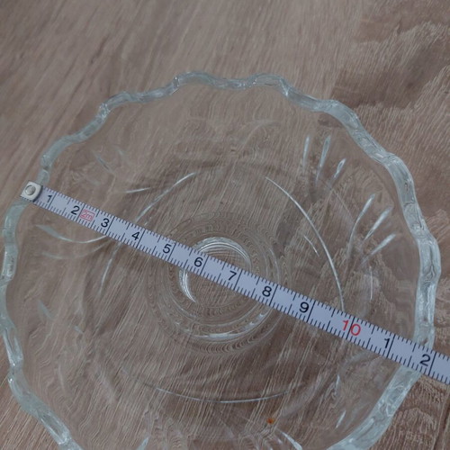 Glass Candle Holder decorative with carved design, like new, 12 cm