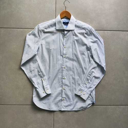 Navy & Green men's shirt white with blue pattern, new, size S