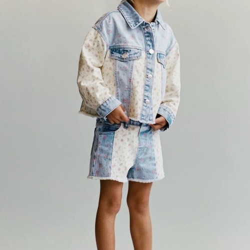 Zara kids jean jacket vanilla cream with flowers like new, 2 years, 92 cm
