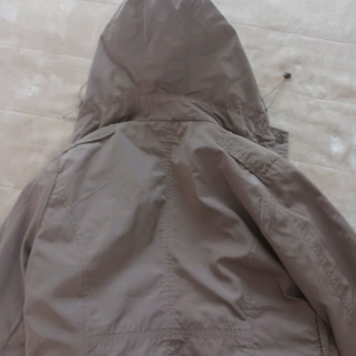 Waterproof jacket used, size M-L, beige with print