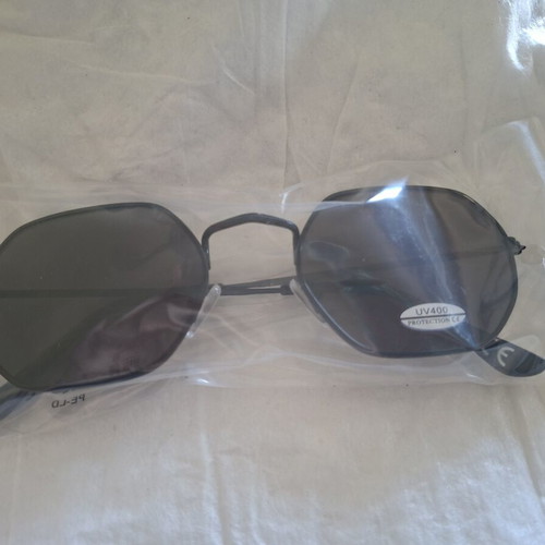 Unisex Hexagonal Sunglasses with Black Lens and Frame New