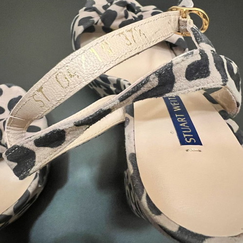 Stuart Weitzman Leopard Print Sandals 37.5 New, Pink-Beige
