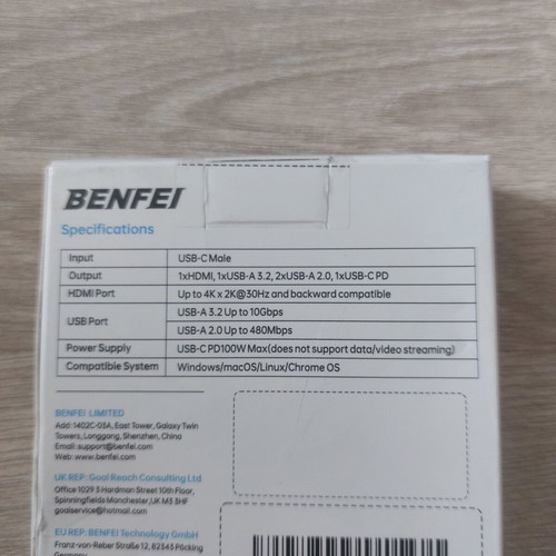 Benfei USB-C 5-in-1 Multifunctional Hub 4K HDMI 10Gbps USB 3.2 100W PD Docking Station new