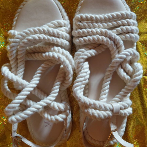 M&M Shoes Flatform Rope Sandals Size 39 Like New Beige