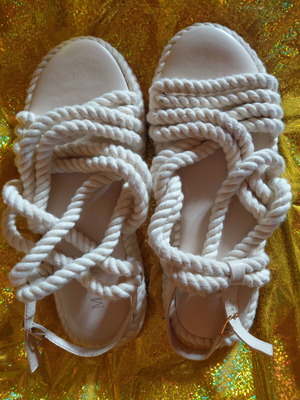 M&M Shoes Flatform Rope Sandals Size 39 Like New Beige