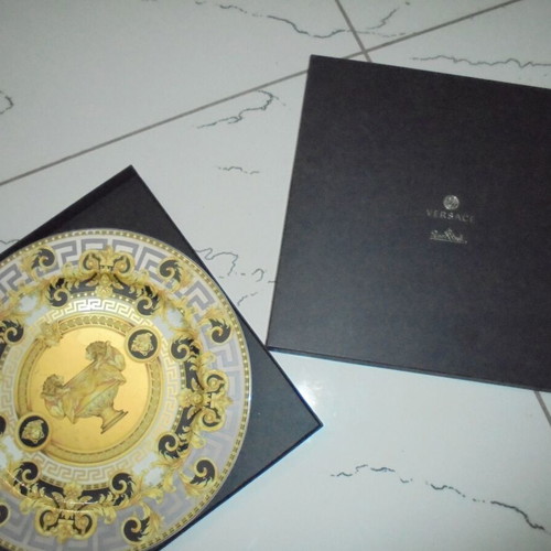 Versace Prestige Gala gold-plated serving platter used 33cm in box