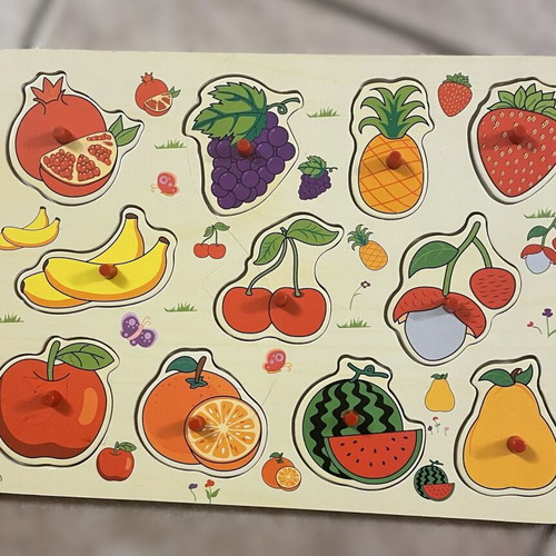 Wooden kids puzzle fruits like new
