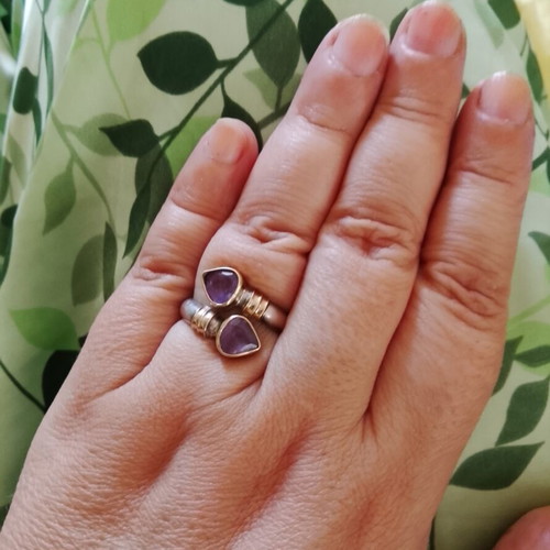 Silver 925 ring with 585 gold and amethyst stones
