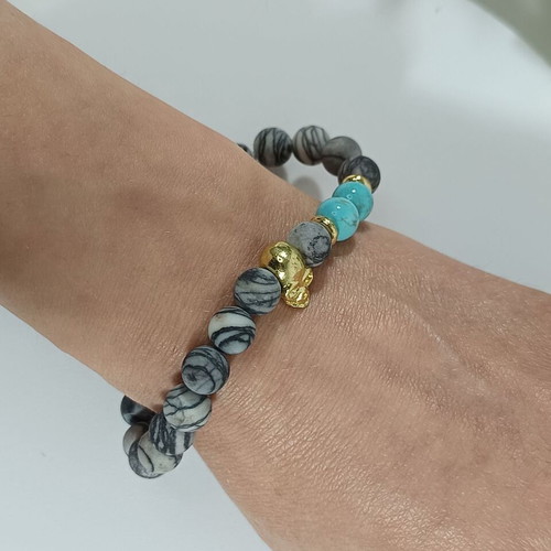 Visetti elastic bracelet with natural stones and turquoise beads like new