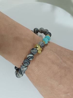 Visetti elastic bracelet with natural stones and turquoise beads like new