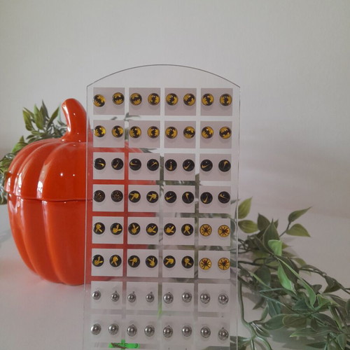 Stand with 36 pairs of stud earrings new, black