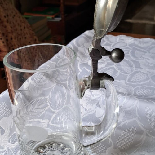 Kristallglas 500 ml beer glass like new with pewter lid