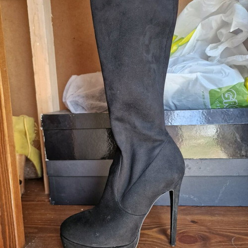 Tsakiris Mallas over-the-knee boots size 38 like new black with stiletto heel