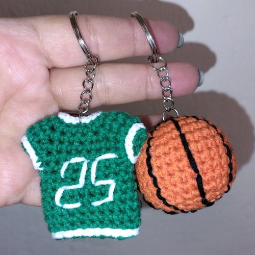 Crochet keychain set with basketball and t-shirt, new