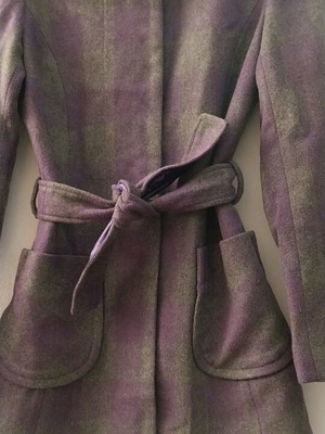 Killah women's coat with green and purple squares wool, like new