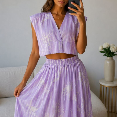 Lilac Top and Skirt Set like new, romantic style