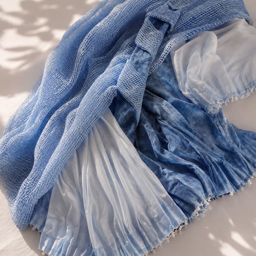 Curtains set of 4 like new, blue razmir and light blue georgette