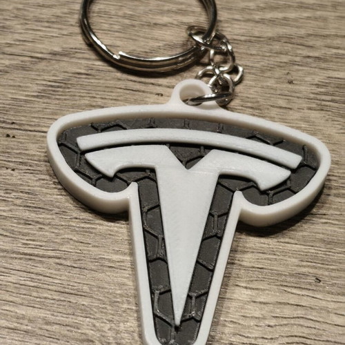 Tesla logo car keychain, black and white