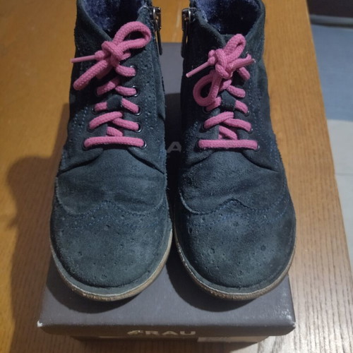 Frau Junior children's leather ankle boots size 27, dark blue with fuchsia laces