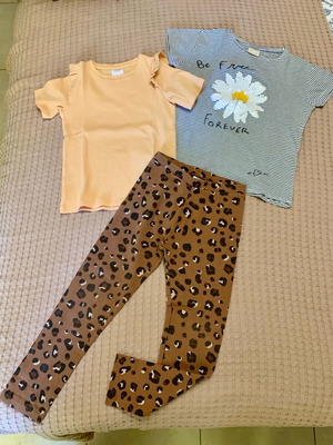 ZARA Kids Σετ 2 Μπλούζες και Λεοπάρ Κολάν σαν καινούργιο για κορίτσι 6-7 ετών