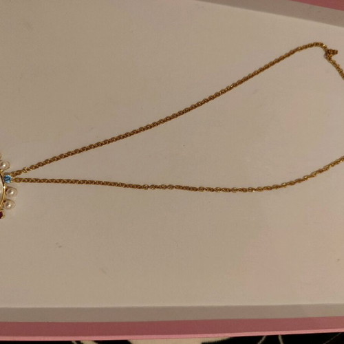 Long eye necklace new with pearls and colored stones
