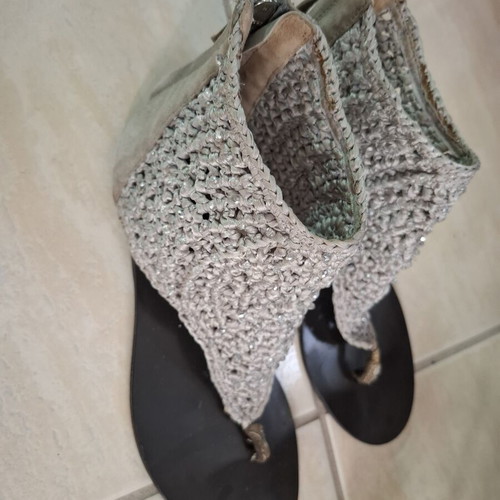Leather woven sandals size 38 used, gray and silver