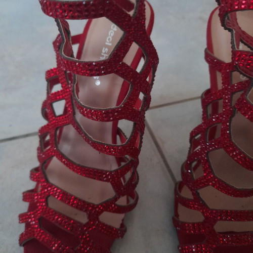 Ideal Shoes red women's sandals with strass like new, size 36, heel 11.5cm