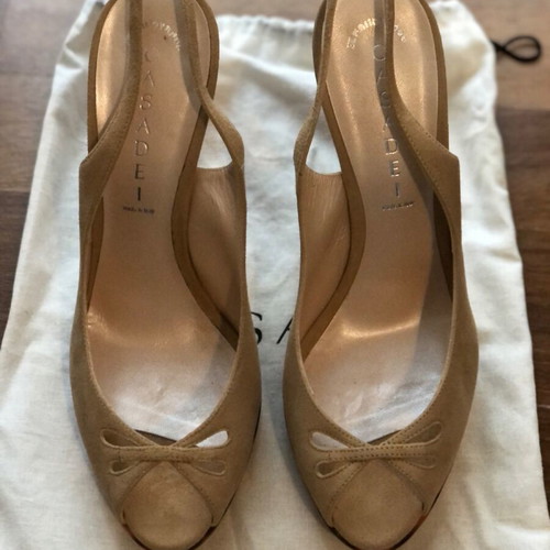 Casadei beige suede slingback sandals with tortoiseshell heel size 38.5