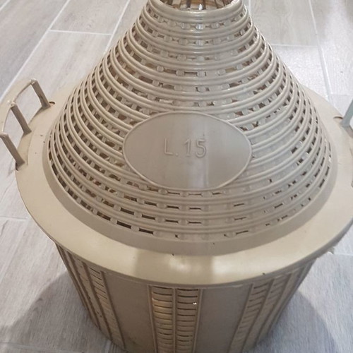 Glass demijohns used, set of 2, 1.5 liters with protective wicker
