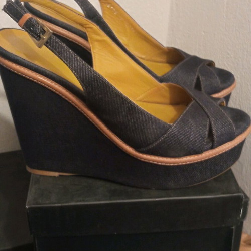 Feng Shoe platform sandals size 39 used, denim fabric, blue