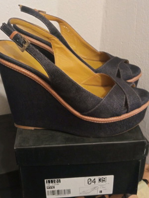 Feng Shoe platform sandals size 39 used, denim fabric, blue