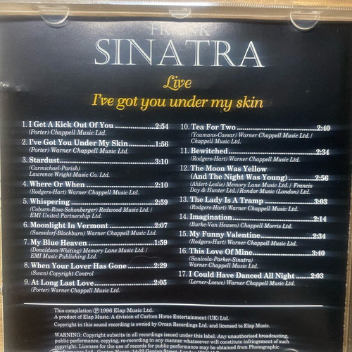 Frank Sinatra (Live) I've Got You Under My Skin CD like new