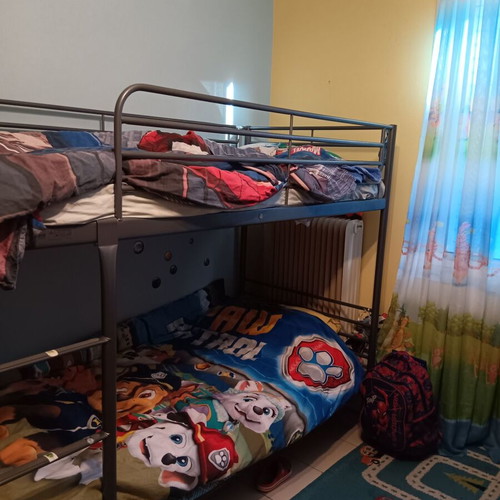 Bunk bed like new, metal gray with foam mattress