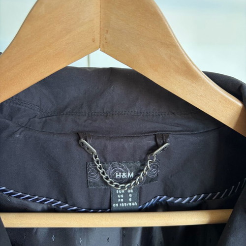 H&M Black Trench Coat used, size 36 Small