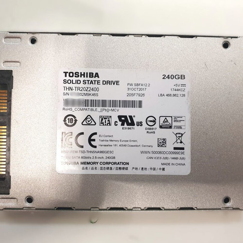 Εσωτερικός δίσκος Toshiba SSD TR200 240GB 2.5 ιντσών μεταχειρισμένος