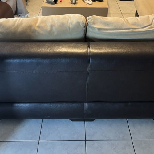 Reversible corner sofa like new, leather and fabric cushions, 2.80x1.90 m