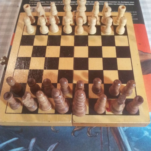 Mini backgammon and chess wooden used