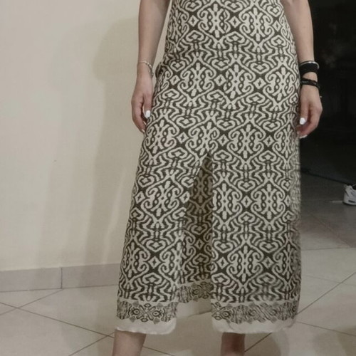 Midi dress like new with unique back design by Kokosh Boutique, beige and olive
