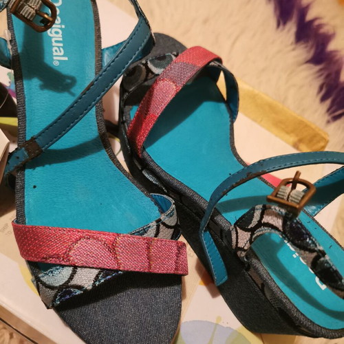 Desigual Dustin 3 platform sandals used, size 37, blue-red