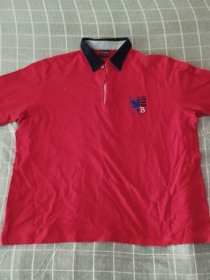 Men's Polo Shirt red with black collar and embroidery used