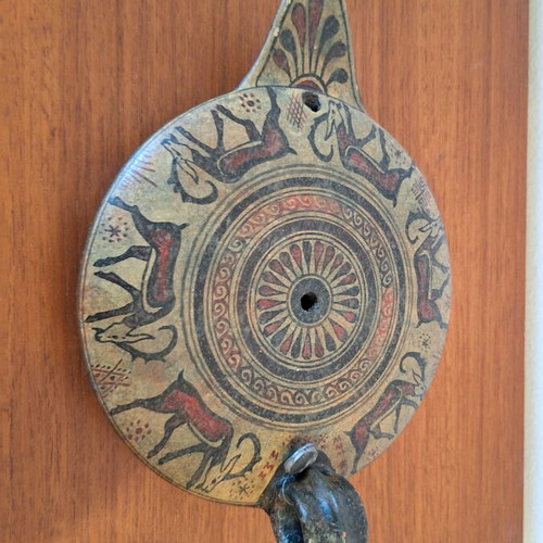 Ceramic handmade lamp of geometric art