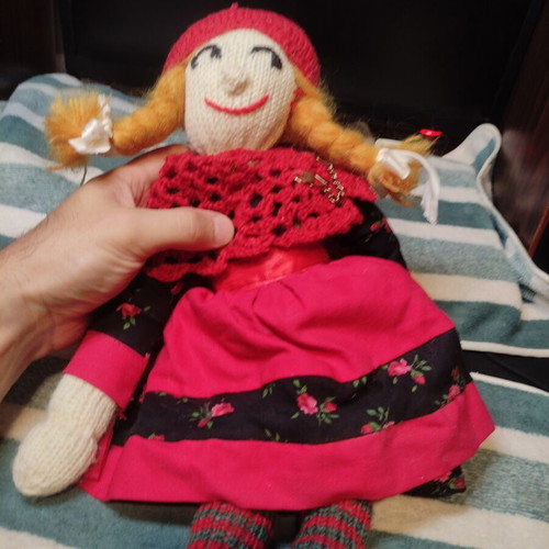 Fabric doll used, possibly Little Red Riding Hood, 40cm