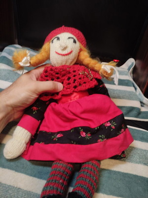 Fabric doll used, possibly Little Red Riding Hood, 40cm